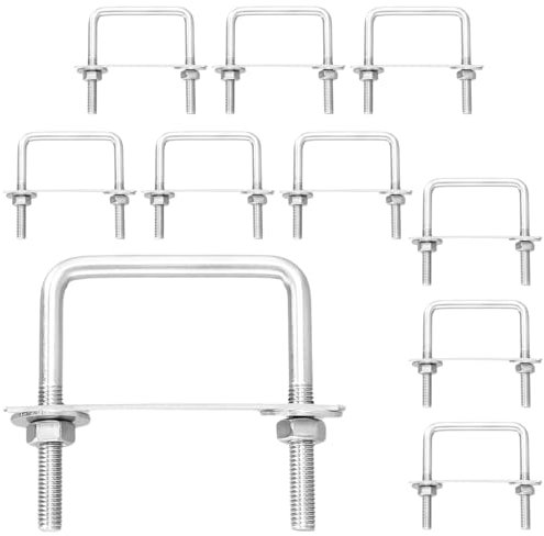 CHUIFAI 10 Stück M8 U Bügel mit Gewinde 80 x 65mm, Bügelschraube Edelstahl M8 U Bolzen, Bügelbolzen Bügelschrauben mit Mutter und Klemmplatte für Abschleppen von Autos, Reparieren von Rohrleitungen