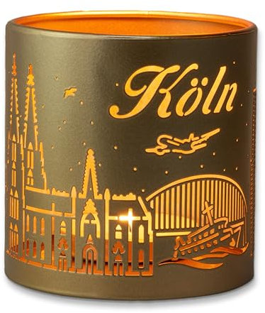 3forCologne Windlicht Laterne Kölner Dom | Metall Windlichter gold | Schöner Deko-Kerzenhalter für Stumpenkerzen und Teelichter für drinnen oder draußen.