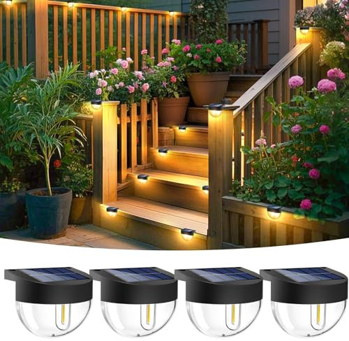 btfarm Solar Fence Lights Outdoor Garden, 4 Pack Retro Deck Lights with Edison LED Blub, Waterproof Step Solar Powered Outdoor for Stairs Yard Decking Patio Railing Pathway Decor, Warm White