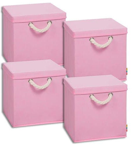 Storanda | 4er Set Aufbewahrungsbox mit Deckel | Kordel Griffband | Stabile & Faltbare Boxen | Regalboxen für Würfelregal Kallax | Ideal für Zuhause & Kinderzimmer | 31x31x30 cm | Rosa