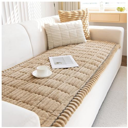 Rabbit Plüsch Sofabezug, Sofaschoner rutschfest Plüsch-Sofabezug 1 2 3 4 5 Sitzer Winter Warme Sofa Protector Waschbarer Utschfestes Fensterkissen(Braun,80x160cm)