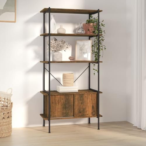 Xichuzi Regal mit 5 Böden und Schrank 80x40x163 cm Stahl Holzwerkstoff, Regal Zimmer, Bookshelf, Leiterregal, Standregal, Wandregal, Aktenregal, DVD Regal 336356