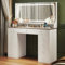 Dripex Dressing Table Vanity Desk with Mirror and Drawers Vanity Table Makeup Desk Shelves Storage Adjustable Brightness Makeup Table Cosmetic Bedroom Dresser Furniture (Beige 11 Drawers, L)