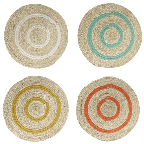 MACOSA HO363683_x4 Lot de 4 sets de table ronds et colorés en paille moderne Boho Sets de table Dessous de verre Assiettes Sets de table Sets de table