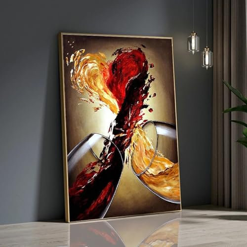 Herzförmiges Rotweinglas, Leinwandmalerei, Poster und Drucke, Wandkunst, Bild, Wohnzimmer, Heimdekoration, 30 x 45 cm, rahmenlos