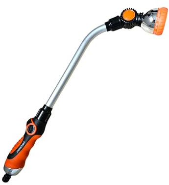 rainfactory Gartenbrause Gießstab Multifunktional, Gießstab Lang mit 180° schwenkbarem Sprühkopf, Gartenbrause Metall mit 8 Sprühmuster, Gartenschlauch Düse für Garten Bewässerung, Brause
