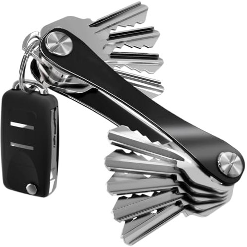 OUDQFCJ Porte-clés compact et organiseur de trousseau à clés (jusqu'à 14 clés, Noir) - Organisateur range clefs