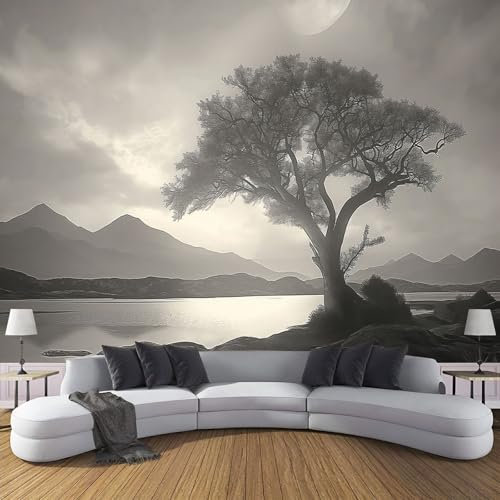 JEDTAKCT Papier Peint Panoramique Nature 350X256Cm - Revêtement Mural Décoration Salon - Lacs Montagnes - Films Vintage - Tableaux Muraux Tapisserie Photo Trompe L'Oeil Pour Chambre