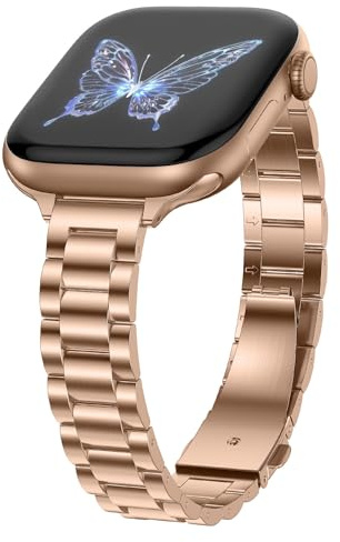 Dolstrap Thin Metal Straps Compatible with Apple Watch Strap 49/46(S11/10)/45/44/42mm, Women Dressy Stainless Steel Slim Band Compatible for iWatch Ultra 3/2/1 SE 3-1 Series 11 10 9 8 7 6-1, Rose gold