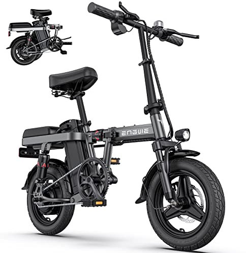 ENGWE Bicicletta Elettrica Pieghevole, 14 Pneumatici Grassi per Adulti e Adolescenti, Autonomia di 55 km Batteria al Litio 48V 10AH, Velocità Max 25km/h (Grigio)