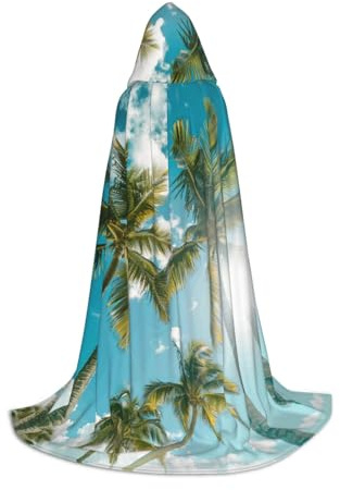 WCXTHGFA Palm Tree Print Halloween Costume,Medieval Cape With Comfortable Hood,For Cosplay,Parties And More