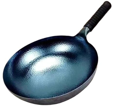 LCKKJHG cast Iron Wok Hand-Forged Non Stick with Lid Uncoated Kitchen Tools Gas Induction Cooker(Scale Surface 34cm)