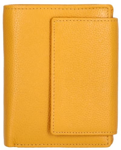 Kenorada Hochkantbörse Damen Amur Flap Wallet M | schicke Geldbörse für Damen | aus hochwertigem Echtleder | Münzfach mit Druckknopf | 8 Kartenfächer für Kreditkarten (Yellow)
