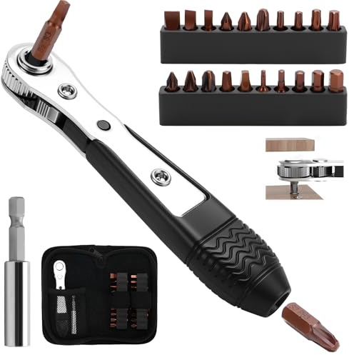 Juego de destornilladores de carraca de 1/4 pulgadas, juego de destornilladores de carraca con Phillips, ranura hexagonal, cuadrada, Pozidriv Torx, juego de llaves de carraca para gadgets, bicicletas