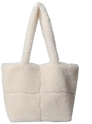 JXpxbao Damen Lammwolle Handtasche Flauschige Tasche Plüsch Schultertasche Große Henkeltaschen Niedlich Flauschige Tote Beutel Einkaufstaschen Leichte Tragetasche Für Büro Reisen Alltag