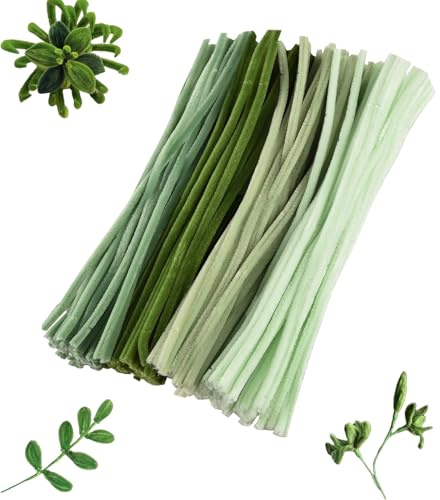 TAKONE Grüne Pfeifenreiniger zum Basteln 200 Stück Set 4 Grüntöne | 200 Pfeifenreiniger – 4 Grüntöne, Chenillefaser, flexibel, formbar, für Blumen, Tiere, DIY Basteln