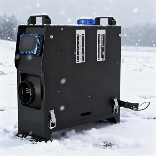 Suusolny 8 kw 12 V, riscaldamento diesel ad aria diesel, con telecomando e display LCD, per auto, camion, camper, camper, camper (nero + blu LCD)