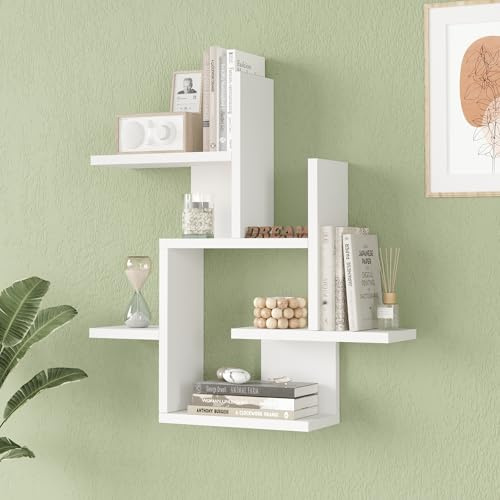 [en.casa] Wandregal Reyna Hängeregal Bücherregal hängend 7 Ablagen Wohnzimmer Schlafzimmer 66 x 63 x 15 cm Schweberegal Weiß