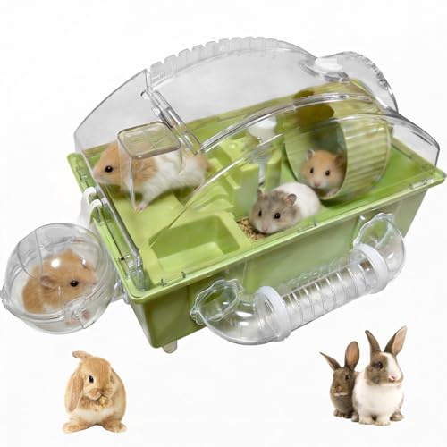 Yinnhom Hamsterkäfig Kleintierkäfig, Kleintierheim Gehege mit vollständig transparentem Sichtdeckel, Kleine Mäusekäfig mit Laufrad, Tunnel, Futternapf, Badewanne und Auffahrramp, für Kleine Tiere