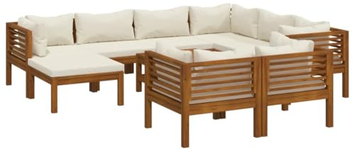 Owoxanthellate Gartenlounge Set Akazie Holz 10-TLG. 65 x 65 cm mit Creme Sitzkissen für Garten Terrasse Balkon Robustes Design wetterfest modular