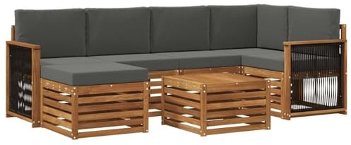 vidaXL Ecksofa Set mit Kissen 6 pcs Natur und Anthrazit, Outdoorsofa, modernes Ecksofa-Set, Bequeme Gartenlounge, Terrassenplatz zum Entspannen
