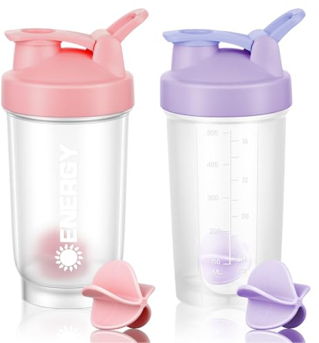 AOOWU Protein Shaker Bottle 600ml, 2PCS Protein Shaker Cup with Mixer Ball, Gym Shaker Bottle, Fitness Milkshake Portable Workout Water Cup, Shaker Cups for Running, Sports, Supplement Drinks Bottles