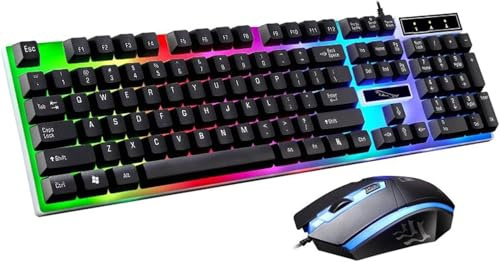 WOMGKDA Combo Tastiera e Mouse Gamer Cablato Rosso e Nero con Retroilluminazione LED Tastiera Meccanica Ergonomica USB per Studio e Lavoro Mouse Ottico Silenzioso