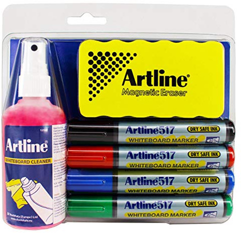 Artline Whiteboard Kit Pens Markers Cleaner Eraser
