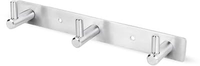 Gedotec Garderobenhaken Edelstahl gebürstet [3 HAKEN] Garderobenleiste Küche & Bad I Wandgarderobe MOON I Garderoben Hakenleiste zum Schrauben I Design Garderobenpaneel I Kleiderhaken Wand Montage