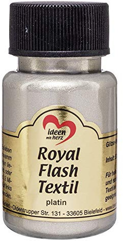 Ideen mit Herz Royal Flash Textil, Glitzer-Metallic-Farbe | hochdeckend, cremige Textilfarbe auf Wasserbasis | für helle und dunkle Textilien | 50 ml (platin)