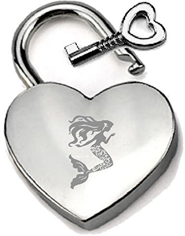 Argenté Cœur Cadenas gravé sirène