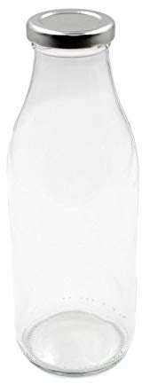 Clear Retro Glass Milk Bottle (Silver Lid Included) 500ml