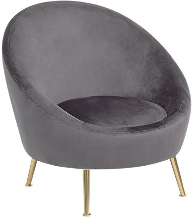 Sessel Samt grau rund mit goldenen Metallbeinen Cocktailsessel glamourös Langa