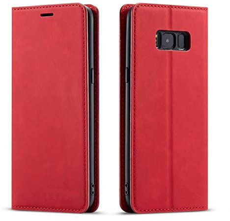 QLTYPRI Hülle für Samsung Galaxy S7, Premium Dünne Ledertasche Handyhülle mit Kartenfach Ständer Flip Schutzhülle Kompatibel mit Samsung Galaxy S7 - Rot