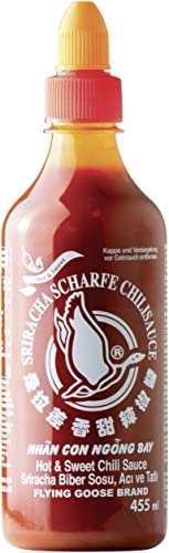 FLYING GOOSE Sriracha Chilisauce, scharf & süß, orange Kappe, scharfe Würzsauce aus Thailand, 1 x 455 ml