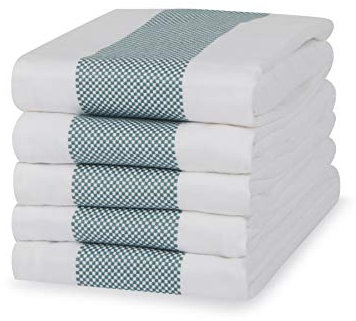 100% Cotton Tea Towel - Teal Mini Chequered Pattern, Pack of 5 | Kitchen Towel Set | Absorbent, Strong, Quick Dry & Machine Washable | for Home Decor & Bathroom Accessories
