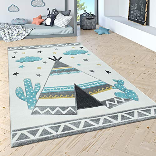Paco Home Kinderteppich Kinderzimmer Moderne Pastell Farben, Niedliche Motive, 3D Effekt, Grösse:200x290 cm, Farbe:Creme