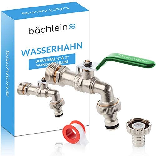 Bächlein Robinet Universel pour le Jardin Vert - 2 Raccordements de Tuyau, Boisseau Sphérique Raffiné 1/2 et 3/4 Pouces, Sortie pour l'Extérieur