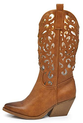 IF Fashion Cowboy Western Scarpe da Donna Stivali Stivaletti Punta Camperos Texani Etnici LY80-3 Camel 40