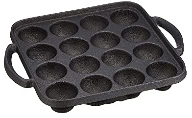 IPPINKA Japanese Cast Iron Takoyaki Grill Pan, 16 Holes, Made in Japan, Compatible Gas Stoves and Induction Safe, Stainless Steel