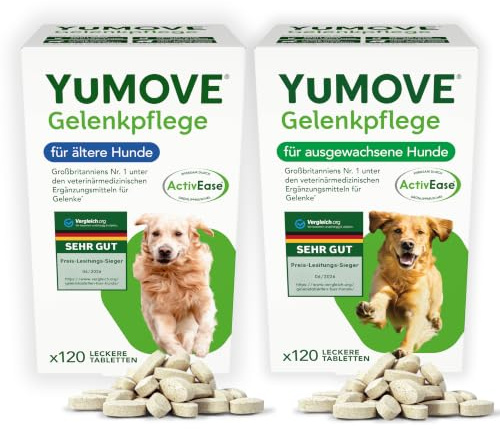 YuMOVE Senior Dog | High Strength Joint Supplement with Green Lipped Mussel | Aged 9+ | 120 Tablets+ YuMOVE Adult Dog | Joint Supplement with Green Lipped Mussel | Aged 6 to 8 | 120 Tablets