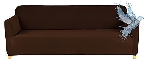Poligino Sofabezug 3 Sitzer Wasserdicht, Sofahusse Elastisch Universal, Sofa Cover Stretch 3 Sitzer (180-220 cm) Braun