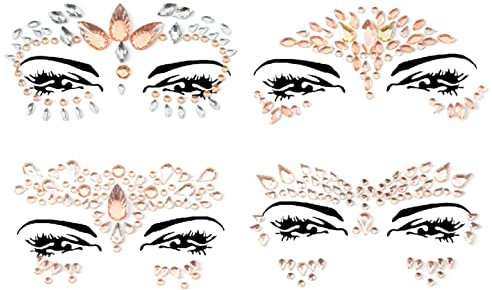 Face Gems Adhesive Glitter Face Jewels Tattoo Sticker Festival Gems Rave Party Body Make Up Body Jewels (4 PCS Gold (Z4ZAKGOL-A))