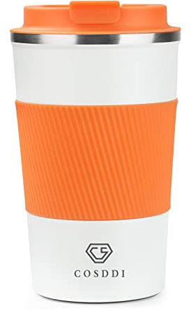 CS COSDDI Thermobecher- Isolierbecher, Edelstahl Travel Mug, 13oz/380ml Vakuum auslaufsicher Reisebecher mit Deckel, Autobecher, doppelwandig isoliert für Kaffee, Wasser und Tee, Kaffee-to-go Becher