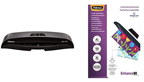Fellowes Laminiergerät Calibre A3 für 80-125 Micron Folien, nur 60 Sek. Aufwärmzeit, staufreies Laminieren, inkl. 10 gratis A4 Folien & Laminierfolien A3 ImageLast, 80 Mikron (2 x 80 mic), 100 Stück
