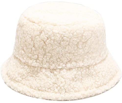 Damen Plüsch Fischerhut Wintermütze Flauschige Bucket Hat Warme Anglerhut Winter Fischerhut Damen Kunstpelz Bucket Cap Warme Mütze mit breiter Krempe Flauschige Mütze (Beige)