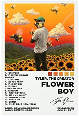 ORROBI Tyler The Creator-Poster, Blumenjunge, Tracklist-Album, Poster, 1 Leinwandposter, Wandkunst, Dekordruck, Bild Gemälde für Wohnzimmer, Schlafzimmer, Dekoration, ungerahmt, 30 x 45 cm