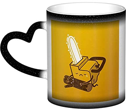 Aseelo Color Changing Mug Cute Crying Chainsaw Ceramic Coffee Cup with Heart-Shaped Handle for Home Office Women Men Gift - 12 Oz