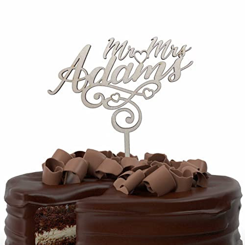 Personalisierte Cake Topper aus Holz Tortenstecker mit Namen Geburtstag Hochzeit Taufe Kommunion Torten Kuchen Deko (Mr&Mrs Nachname)