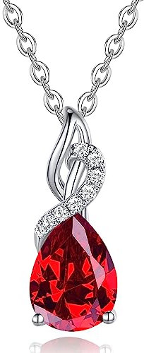FANCIME 14 Karat 585 Weiß Gold Tropfen Anhänger mit 925 Silber Kette Edelstein Halskette Rubin echt 0.28ct Diamant Geschenk Schmuck für Damen